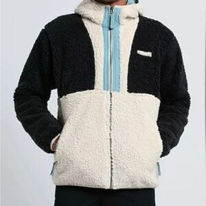 Columbia Backbowl Black and Cream Sherpa Jacket Coat Full Zip Light Blue - XXL